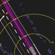 Yellow bands depict meters ahead of the vehicle, orange lines show the center of mapped travel lanes, the purple area shows the path of the vehicle and the green line depicts the center of that path